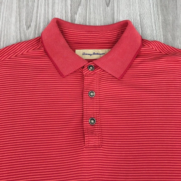 Tommy Bahama Men's‎ Polo Shirt Size: Medium Short Sleeve Red Striped - Picture 1 of 6